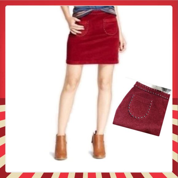 Mossimo Supply Co. Skirts Mossimo Corduroy Velvety Studded Skirt Front Pockets Cotton